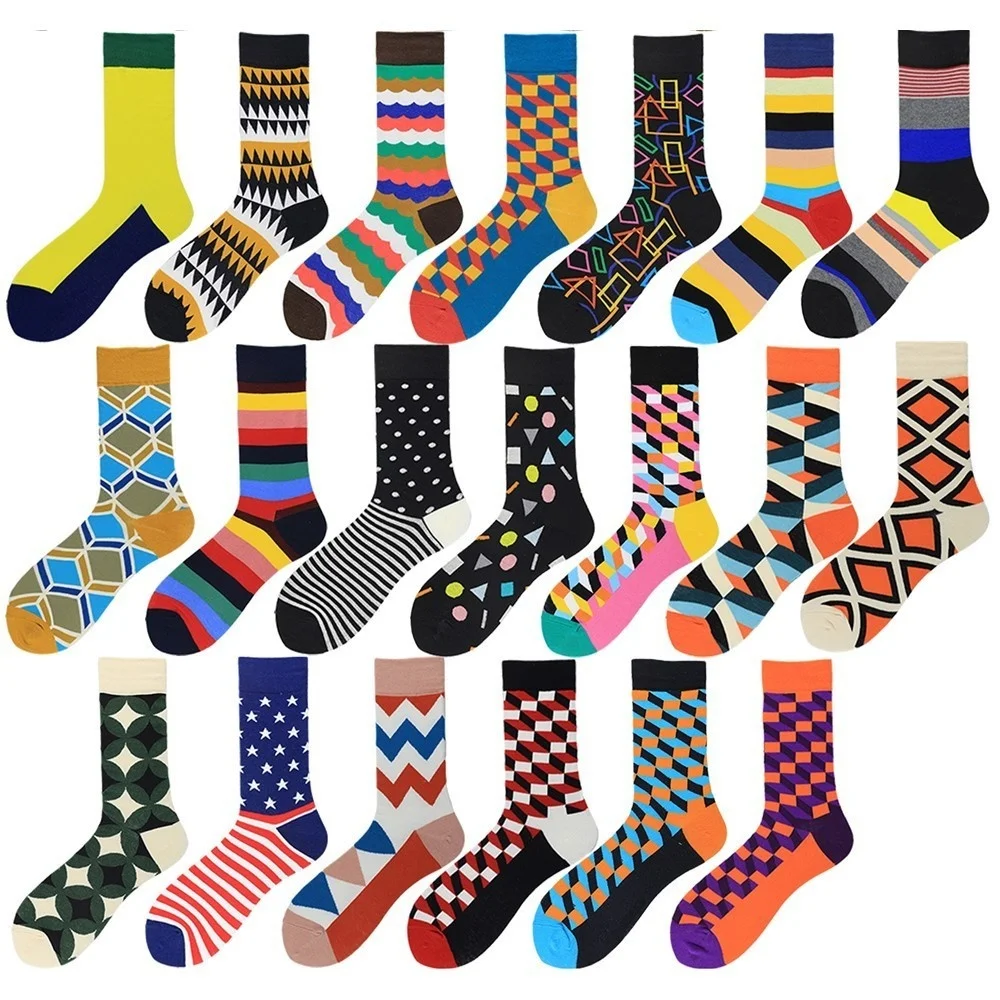 

Peonfly Harajuku Funny Men Colorful Geometry Comfortable Skate Cotton Sokken Original Pattern Causal Happy Socks Male