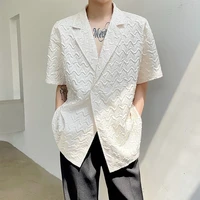 summer pleat design suit collar shirts men original korean loose short sleeve casual shirt streetwear social party male clothing