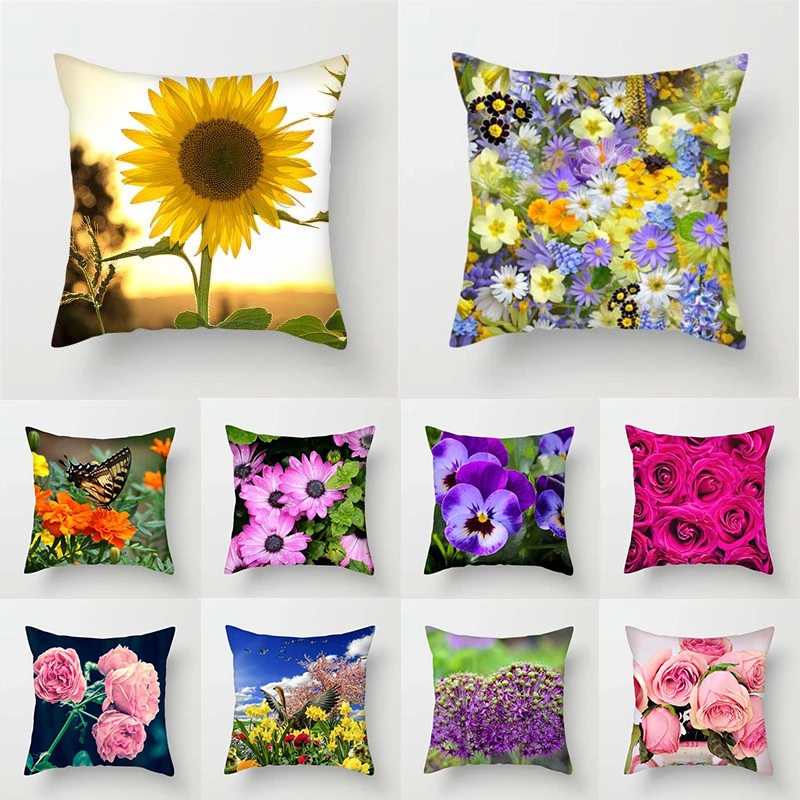 

2022 Plant Pastoral Flower Cushion Cover Sofa Car Decoration Short Polyester Upholstery Chair Pillow Cover Home Decor 45x45CM