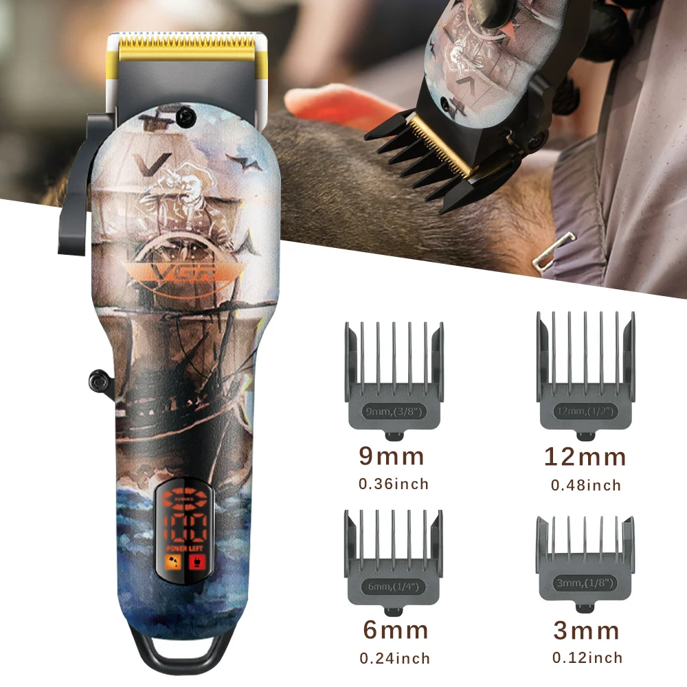 VGR Professional Hair Clipper Hair Cutting Machine Rechargeable Hair Trimmer For Men Shaver Barber Accessories Cut Machin Beard