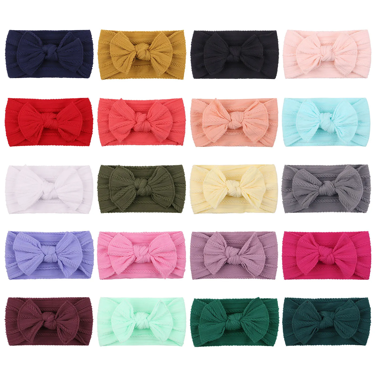 

20Colors 1Piece Wide Nylon Bows Baby Headbands For Girls Ribbed Turban Newborn Elastic Head Bands Hairband Kids Hair Accessories