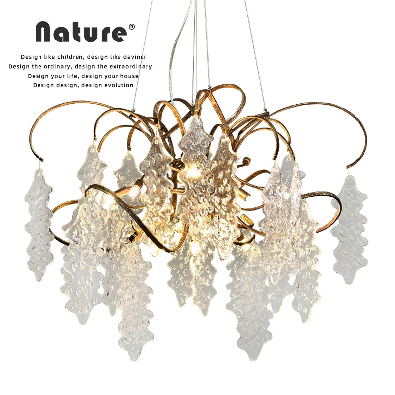 

Creative Tree Branches Copper Chandelier Handmade Glass Living Room Lamp Retro Indoor Decoration Lighting Fixture Home Decor
