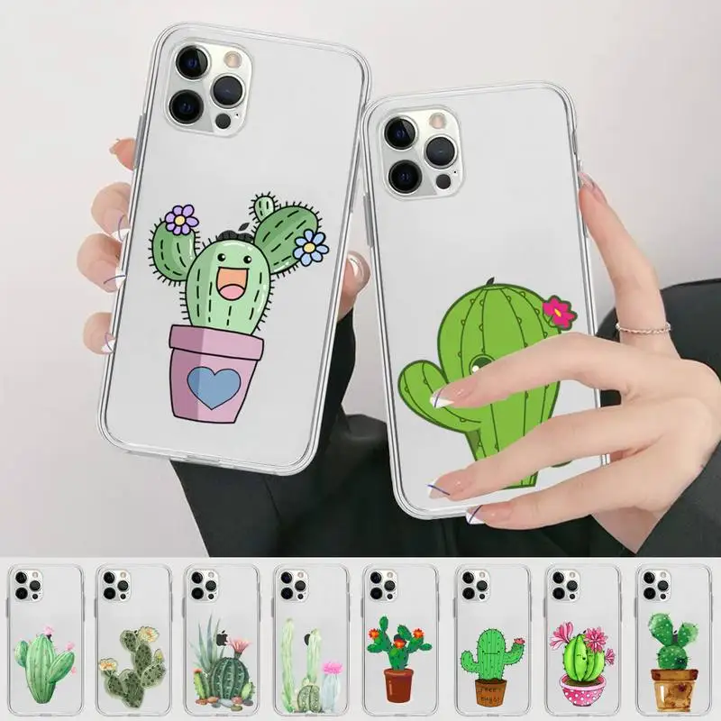 

Cactus For iPhone 14 13 12 11 Pro Max Mini X Xs XR 6 7 8 Plus SE 2020 Transparent Case