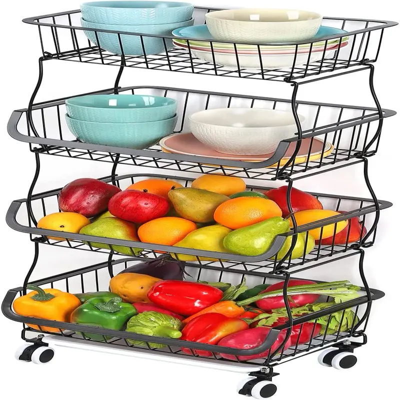 

Tier Fruit Basket Stand Kitchen Rolling Cart Vegetable Fruit Rack