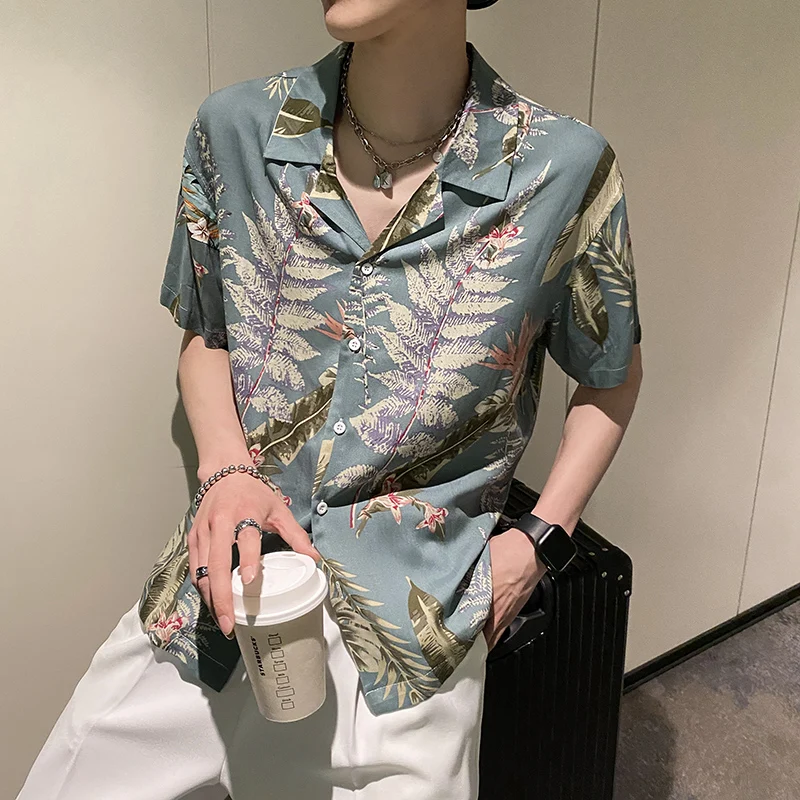 Summer Men Beach Hawaiian Floral Shirts Short Sleeve Loose Casual Shirt Street Hip Hop Harajuku Oversized Lapel Tops Men Clothes