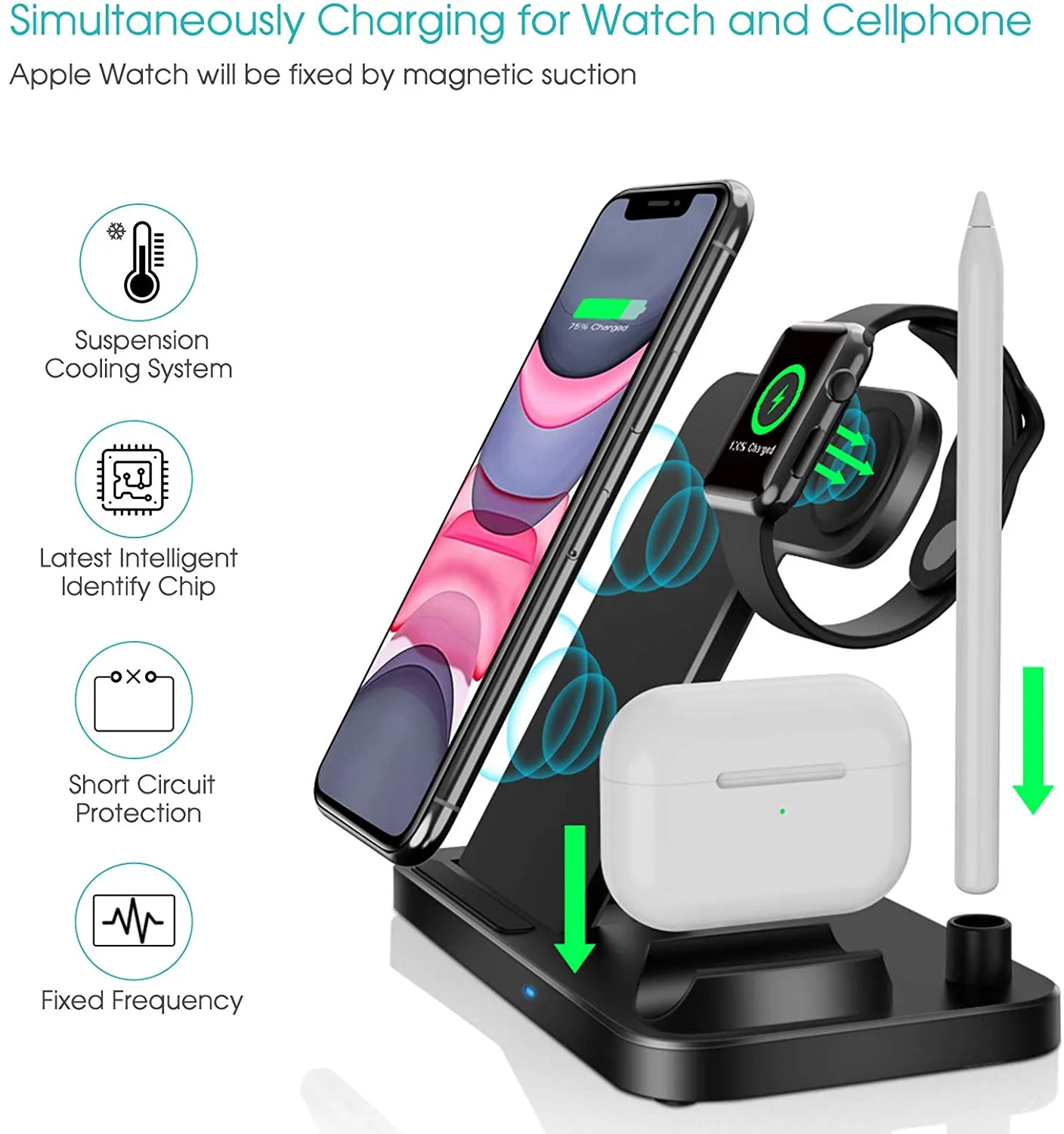 4 in 1 15W Fast Wireless Charger Stand For iPhone 14 13 12 X 8 Apple Watch Foldable Charging Station for Airpods 3 Pro iWatch