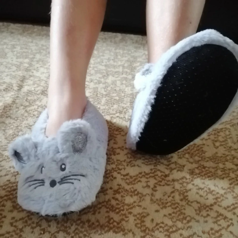 home fuzzy slipper women winter fur contton warm plush non slip grip indoor fluffy lazy female mouse ears embroidery floor shoe free global shipping
