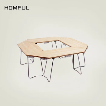 Homful Outdoor Camping Furniture Stainless Steel Maple Plywood Portable Folding Stitching Glamping Camping Wooden Table