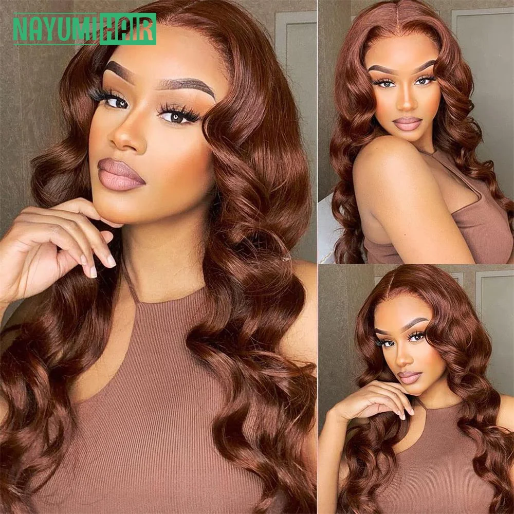 

Body Wave Reddish Brown Wigs 13x4 HD Lace Frontal Wigs For Women Auburn Colored Pre Plucked With Baby Hair Wig 4x4 Lace Closures