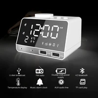 k11 bluetooth 4 2 radio alarm clock speaker with snooze table clock 2 usb ports led screen digital alarm clock home decoration