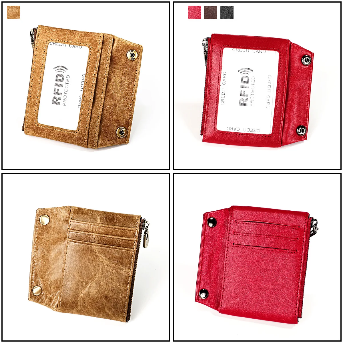 2023 New Genuine Leather Men Wallet Credit Business Card Holder Vintage  Zipper Cowhide Leather Male Coin Wallet Purse Pocket
