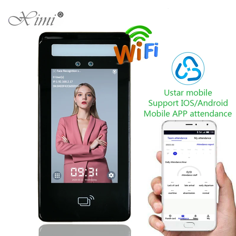 

Cloud uface5 Linux WIFI AI Biometric Face RFID Card Recognition Phone APP Time Attendance And Access Control Machine System