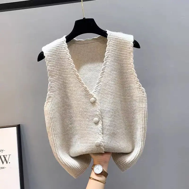 Короткий вязаный жилет осенняя майка новинка 2023 свитер кардиган женская одежда