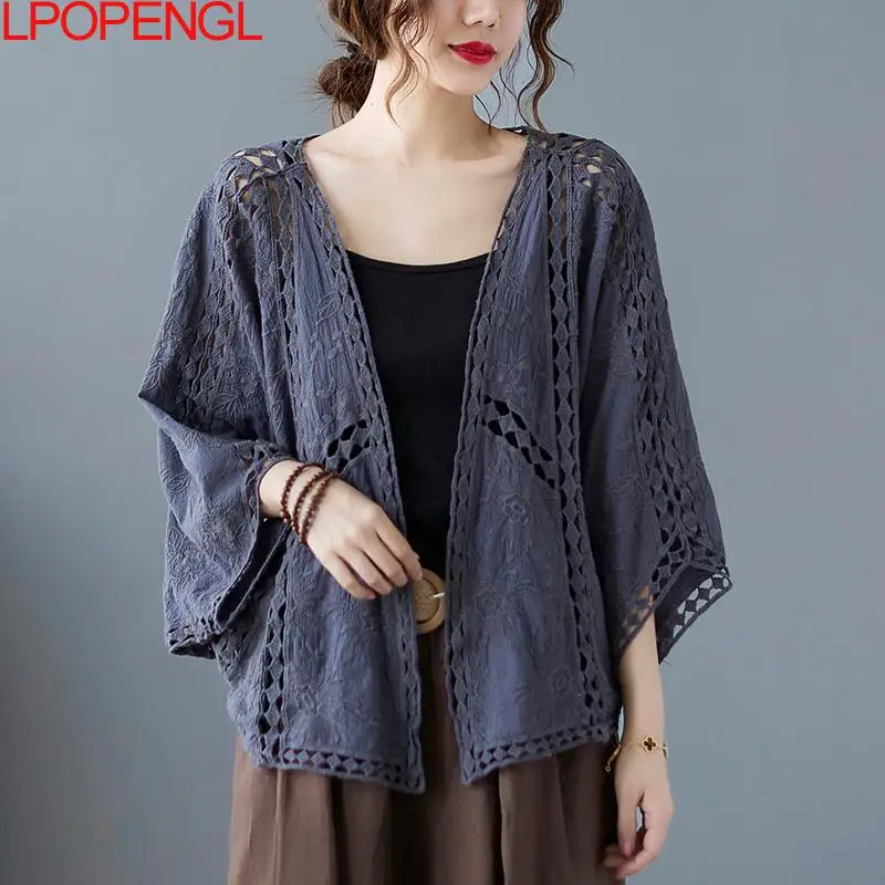 Женский винтажный вязаный кардиган с вырезами Солнцезащитная куртка женская