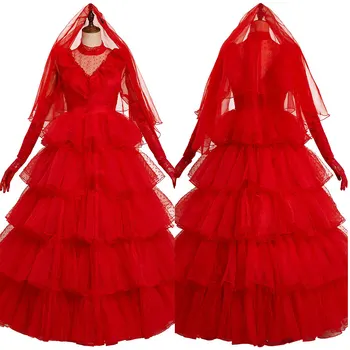 Movie Beetle Cosplay Juice Lydia Cosplay Costume Red Wedding Dress Outfits Halloween Carnival Suit