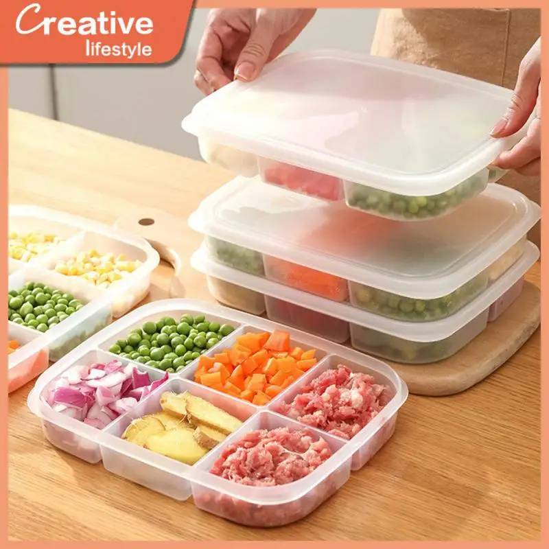 

Transparent Temperature Resistant Home Organizer Multifunctional Refrigerator Storage Box Partial Grid Design Six-in-one