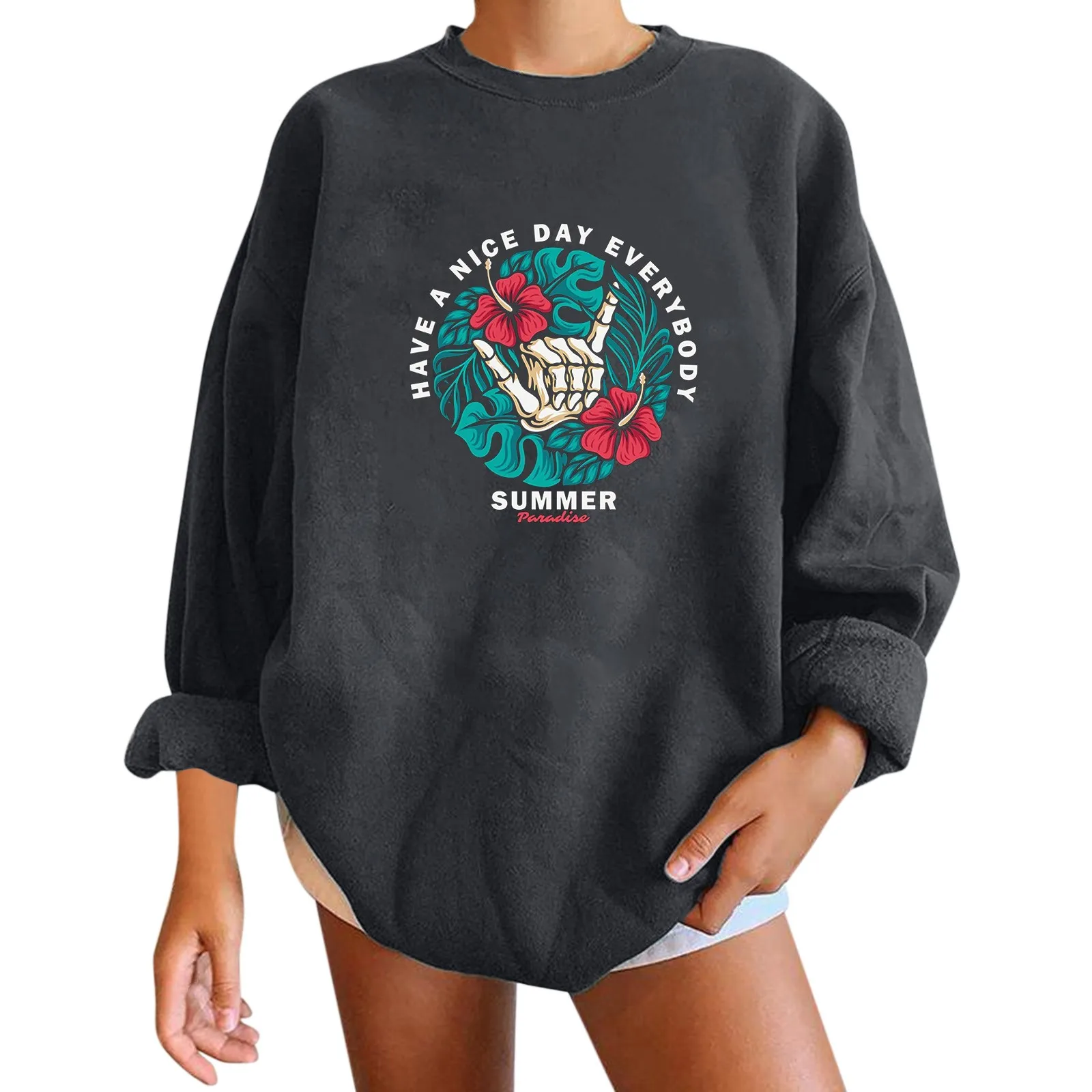 

Fashion Letter Printed Oversized Sweatshirts Women 2022 New Spring Autumn Loose Round Neck Fit Long Sleeve Casual Pullover Tops