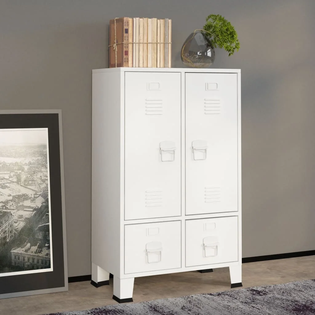 

Wardrobe, Metal Industrial Style Cabinet Bedroom Furntain White 67x35x107 cm