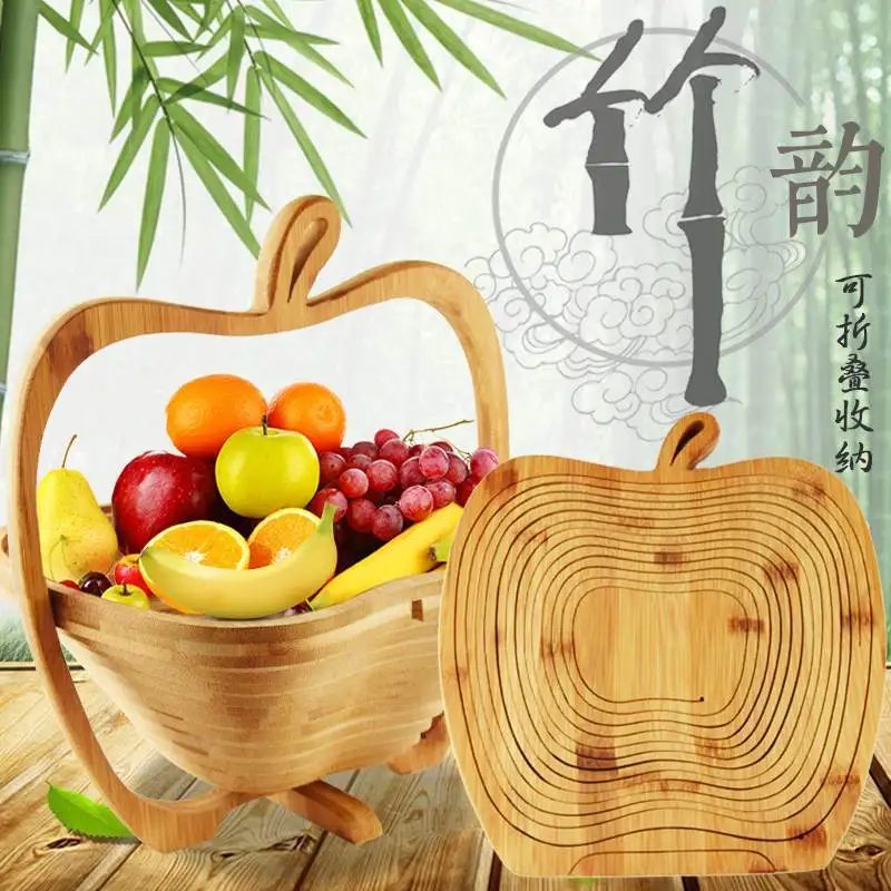 Folding Fruit Tray Creative Fashion Bamboo Storage Rack Practical Home Vegetable Basket | Baskets