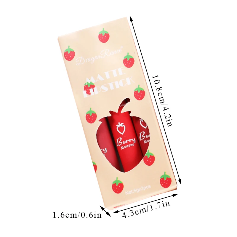 3 Pcs Sweet Liquid Lipstick Set Matte Velvet Lip Glaze Waterproof Long Lasting Non-marking Natural Lip Tint Cosmetic Kit YZL1