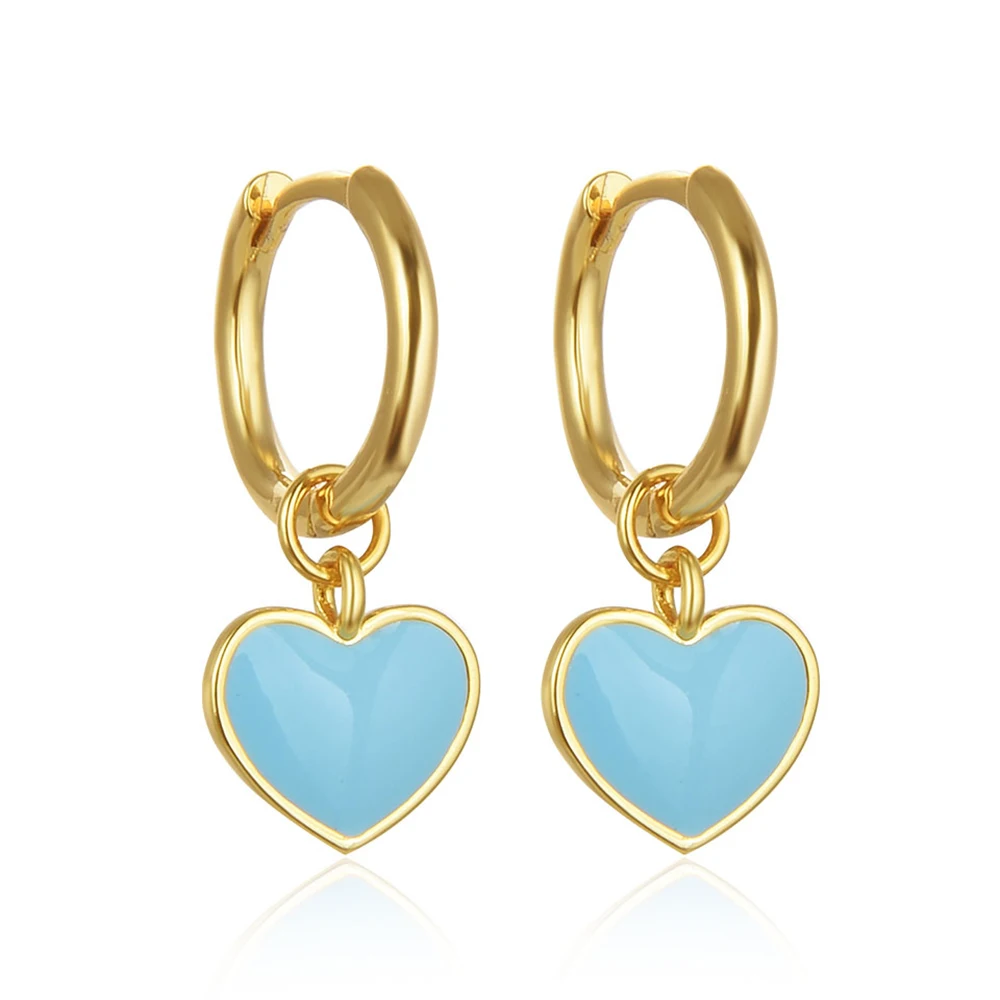 

Enamel Heart Hoop Earrings for Women Multicolor Drop Dangle Earring Gold Plated in Brass Jewels Removable Trendy Drops Pendiente