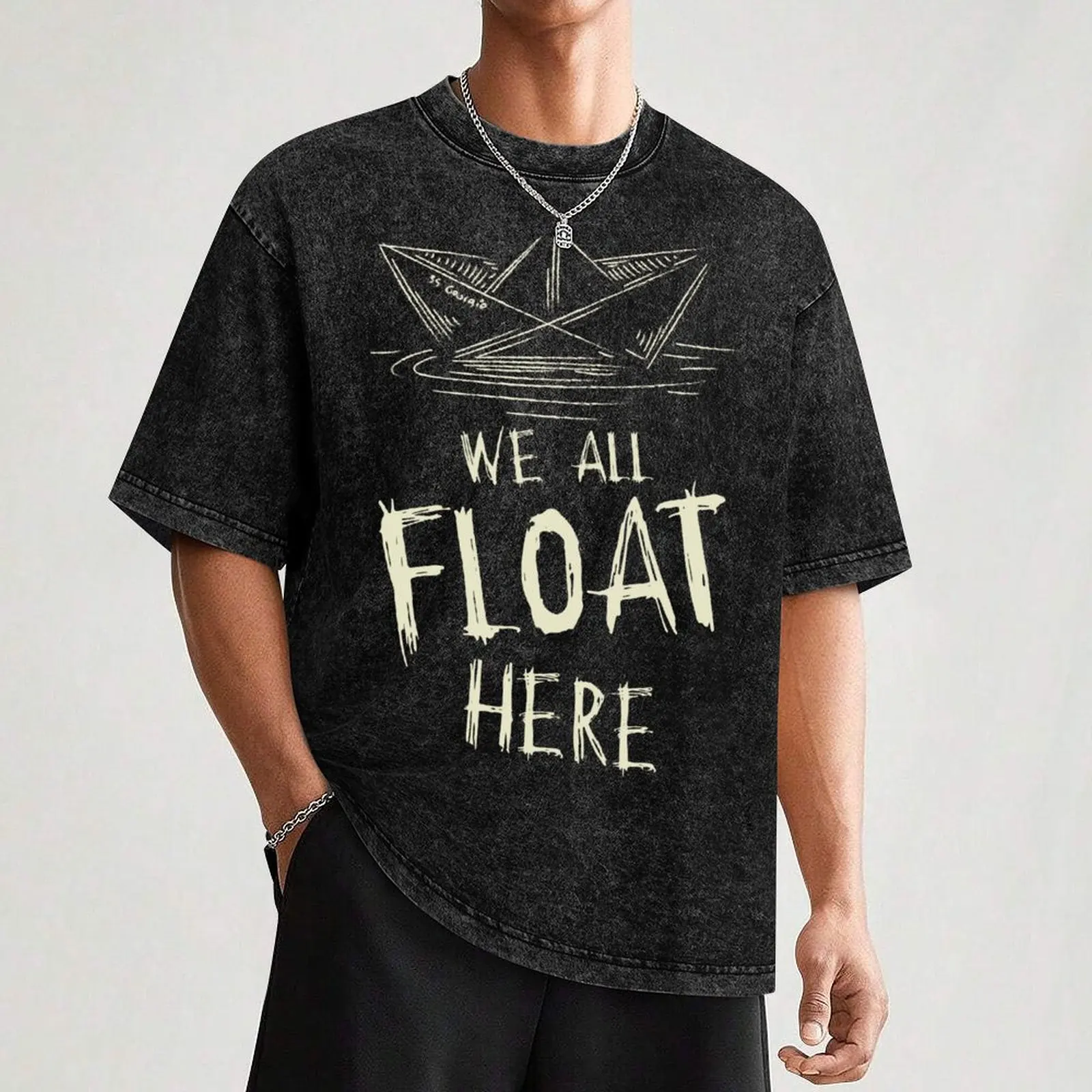 Фото Футболка с надписью SS Georgie Paper Boat We All Float Here, долговечная повседневная футболка №3