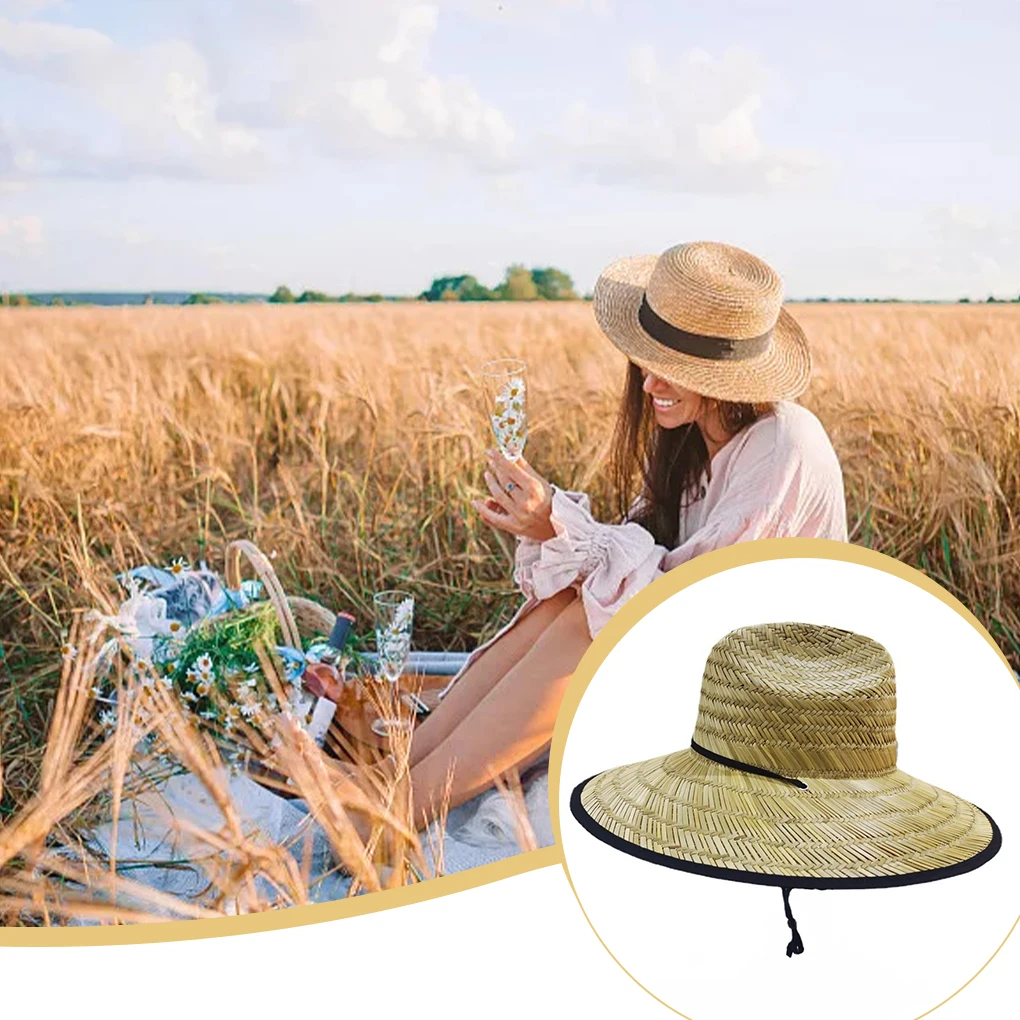 

Wheat Straw Beach Hat Sun Protection Replacement Handmade Braided Outside Seaside Travelling Camping Cap Headgear Gift