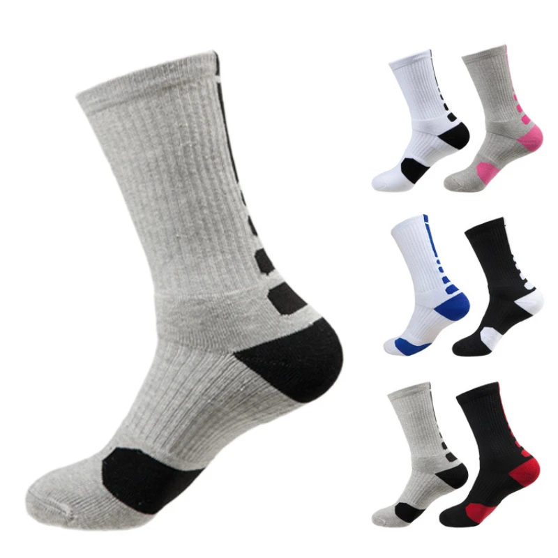 5 pairs of Men's medium and long tube thickened towel bottom elite socks outdoor running men's sweat absorbing sports socks