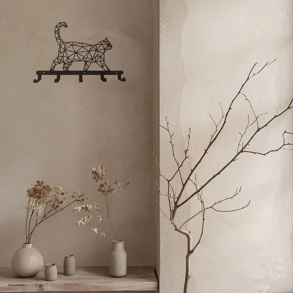 Стильный металлический брелок с вырезами в виде кошки: настенный крючок для