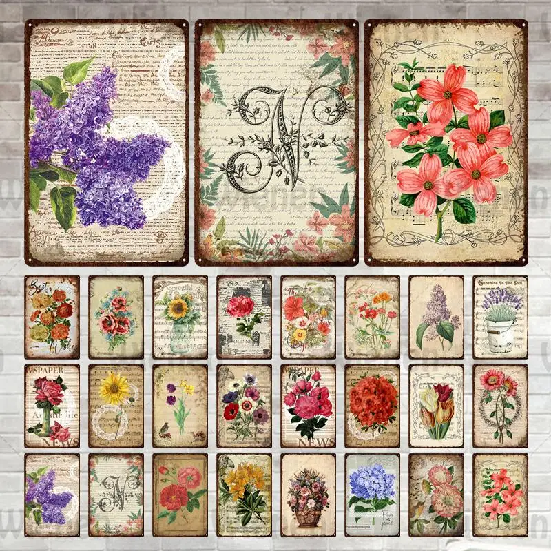 

Metal Tin Sign Flower Vintage Plaque Classical Text Sign Retro Wall Art Iron Plate Home Pub Bar Cafe Farm Courtyard Garden Decor