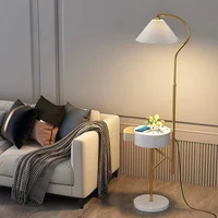 Modern pleated floor lamp bedroom study reading table lamp living room sofa lighting E27 charging USB charging table