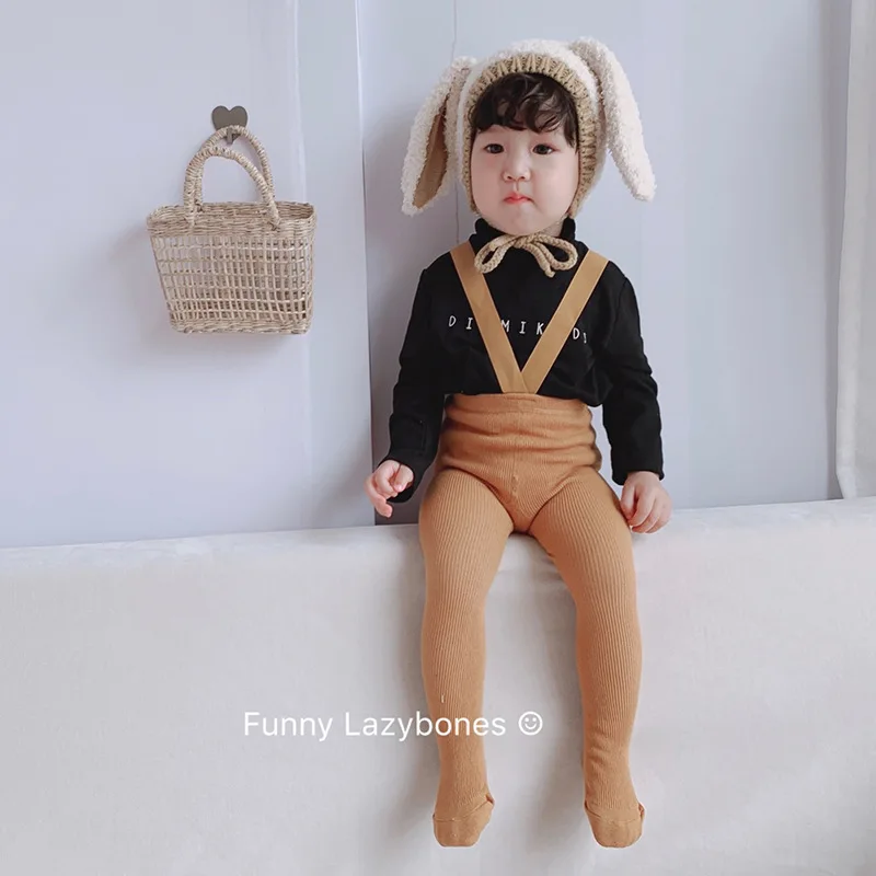 

Boys and girls high waist belly button baby pantyhose Leggings Suspenders
