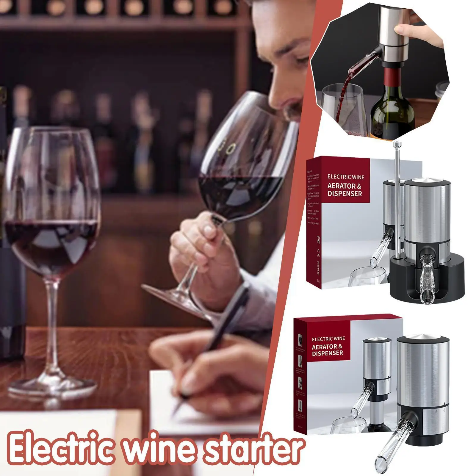 

Новинка 2022 г., Электрический диспенсер для вина со стальным аккумулятором, легко чистится для вечерние, гаджет для бара A8V2