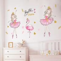 shijuekongjian cartoon girl dancer wall stickers diy flamingo animal wall decals for kids rooms baby bedroom home decoration