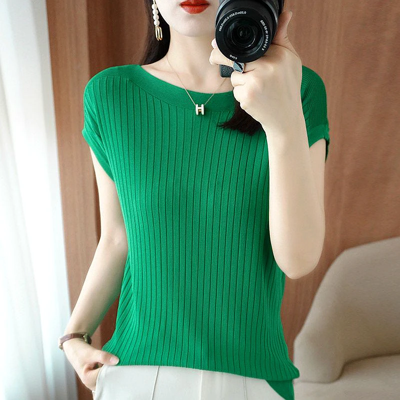 

Summer Blouse Korean Thin Knitted Shirt Tops Fashion Women 2023 Short Sleeve O Neck Casual Blouse Woman Top Elegant Blusas 26615