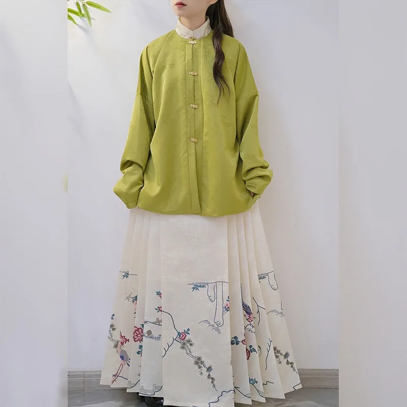 Китайское традиционное женское платье Hanfu розовый бамбуковый жаккардовый Топ