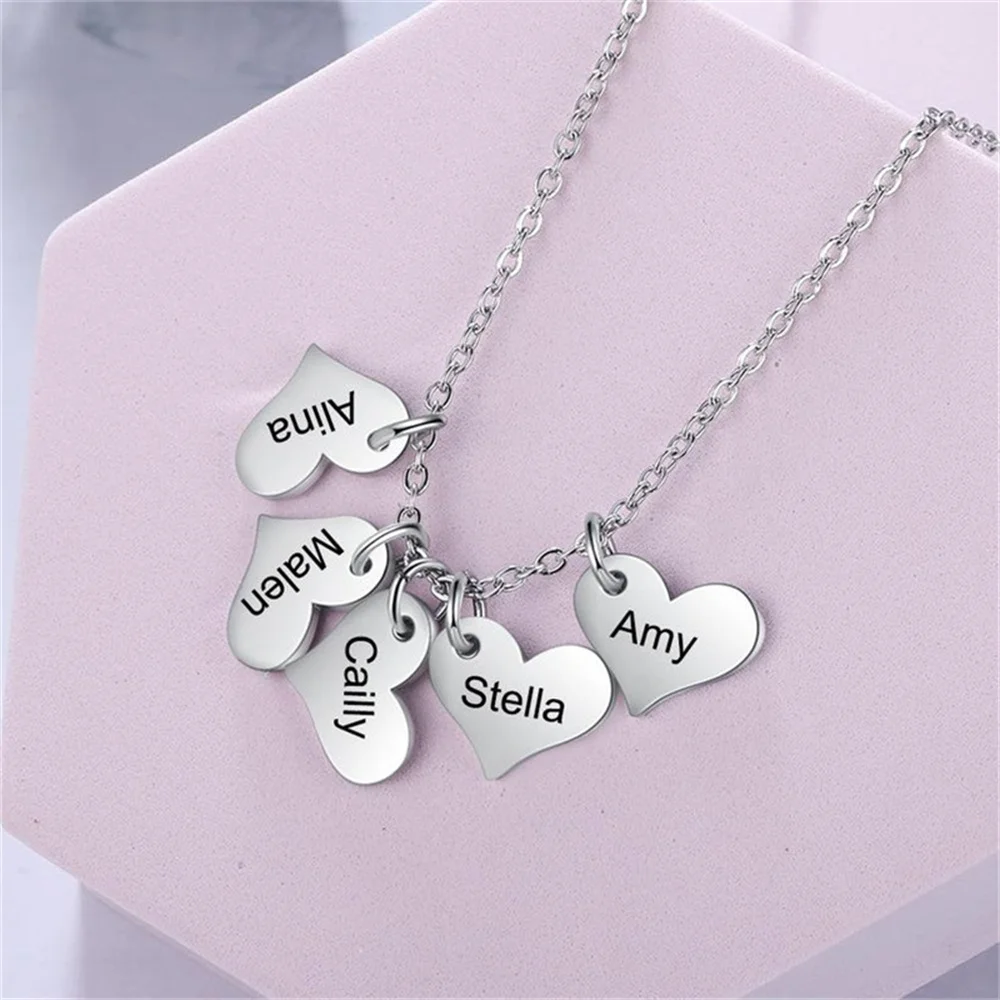 Personalized Carved Women's Necklace Heart-Shaped Stainless Steel Custom pendant Necklace Family Best Friend Custom Gift