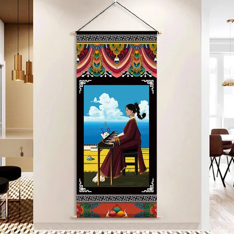 Декоративная картина Шакьямуни тханка, статуя Будды, подвесная картина, искусственная ткань, эстетический декор комнаты