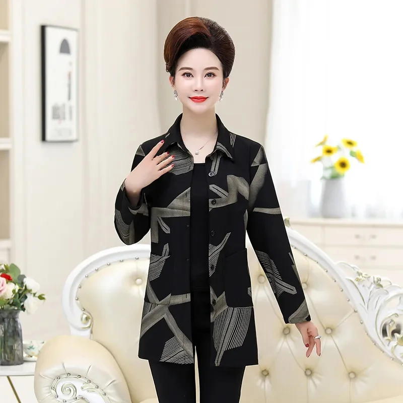 Осенняя женская рубашка средней длины в стиле среднего возраста кардиган для