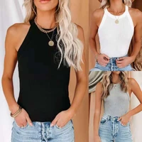 2022 summer women fashion solid color all match sexy threaded vest lady top round neck bottoming t shirt womens clothing
