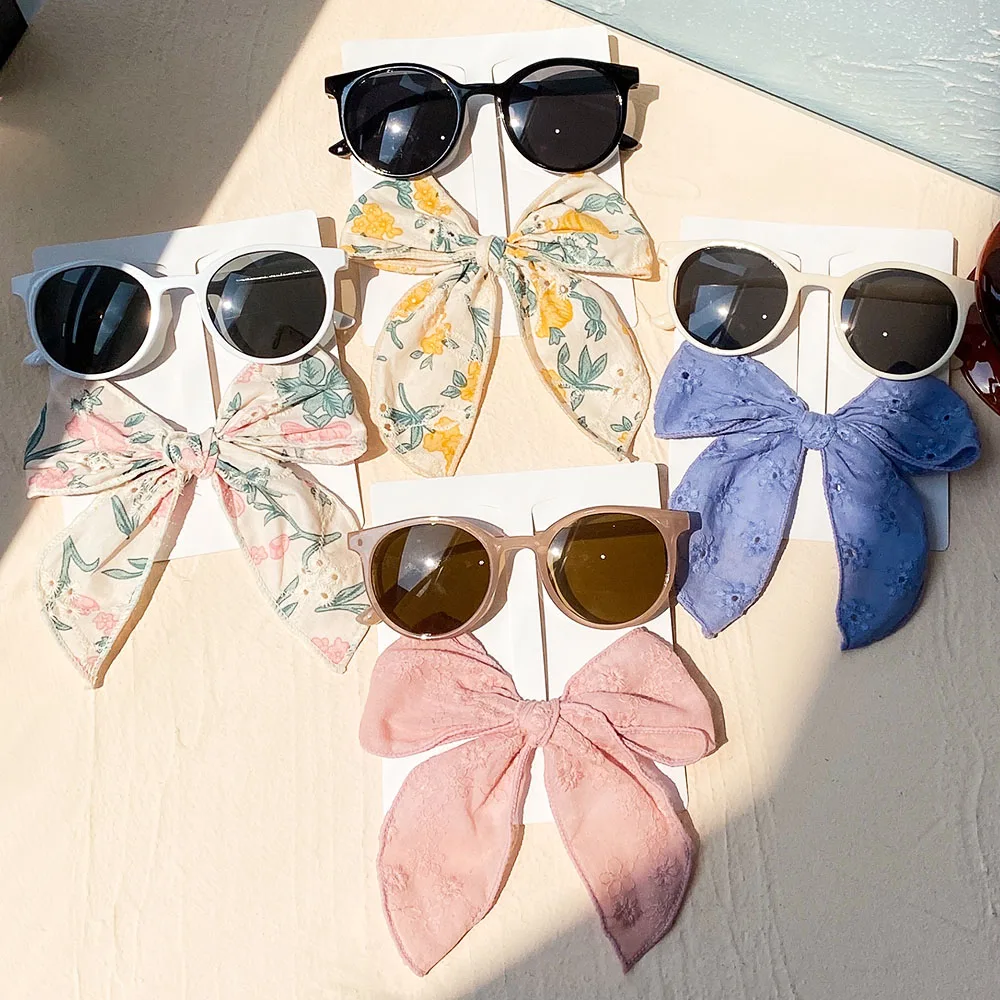 

Korean Cute Vintage Sunglasses Embroidered Bow Hair Clip Set for Kids Boys Children's Sun Glasses Girl Hairpin Hair Accessories