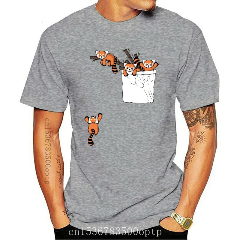 

Camiseta con bolsillo de Panda Rojo para hombre y mujer, ropa divertida, nueva