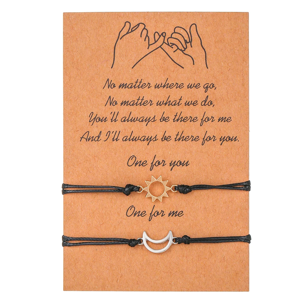 

2 PCS/Set Couple Bracelet For Women Lover Sun Moon Handmade Braided Rope Charm Friendship Girlfriend Jewelry Lucky Bracelet Gift