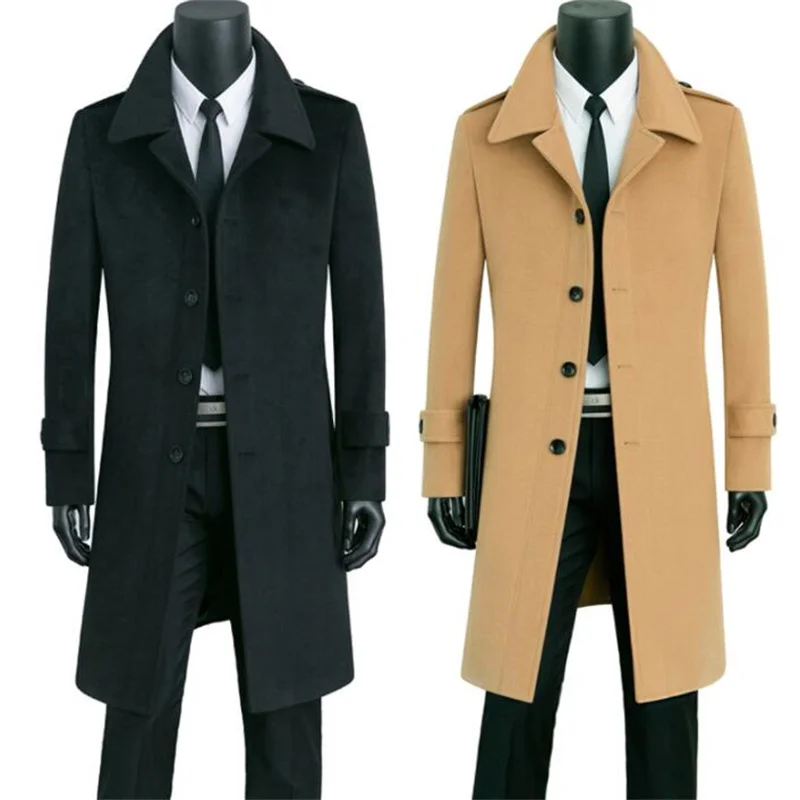 

High-Quality Woolen Coats Men'S Winter Gentleman Atmosphere Thickened Dad Windbreaker Abrigos Hombre Invierno Khaki Black