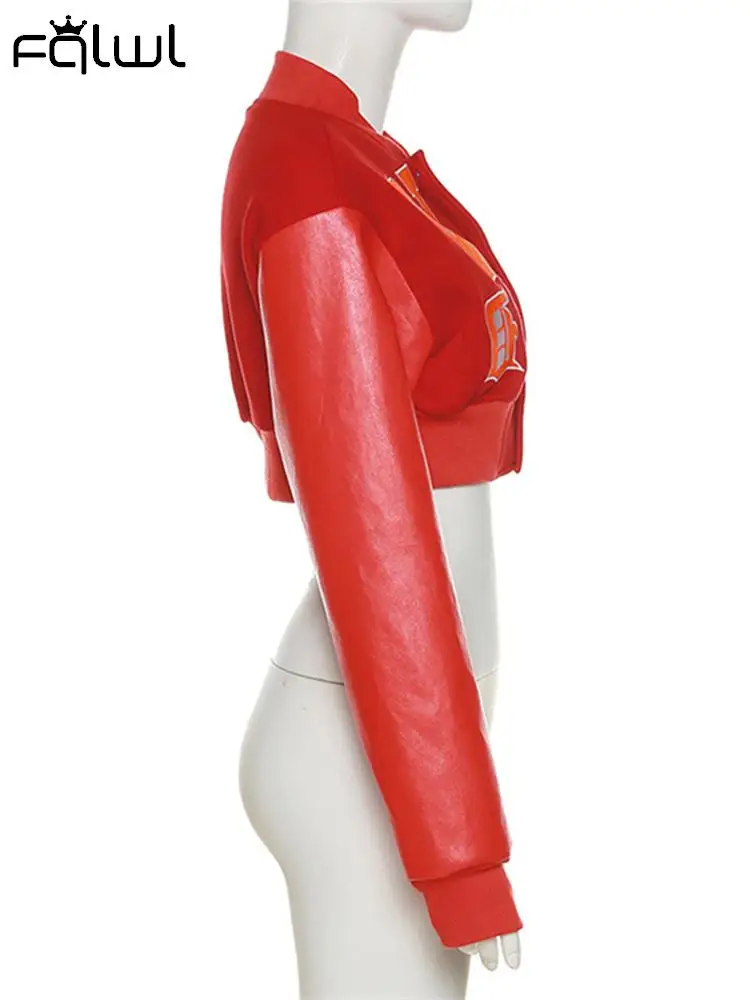 Женская короткая бейсбольная куртка на пуговицах с длинным рукавом | Куртки