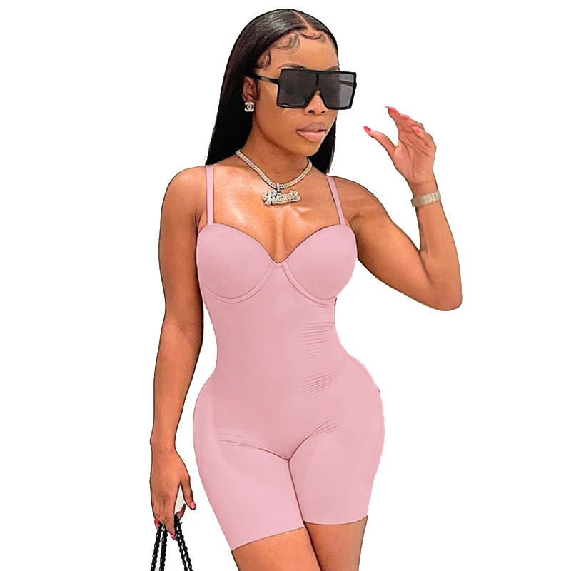 

Spaghetti Strap Playsuit Women Sleeveless V Neck Short Playsuit Summer New Solid High Waist Sexy Clubwear Outfits Short Jumpsuit