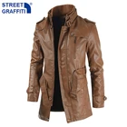 Мужская зимняя длинная толстая куртка из искусственной кожи на флисе, Мужская Уличная одежда, повседневная Деловая одежда, куртка, кожаные куртки, пальто, мужская верхняя одежда