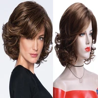 fashion loose wave brown curly wigs for women heat resistant short curly bob hair synthetic wavy wig real looking perruque femme