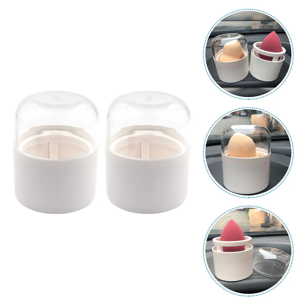 2 Pcs Clear Container Beauty Sponge Egg Travel Blender Portable Powder Puff Drying Holder Makeup Support Box