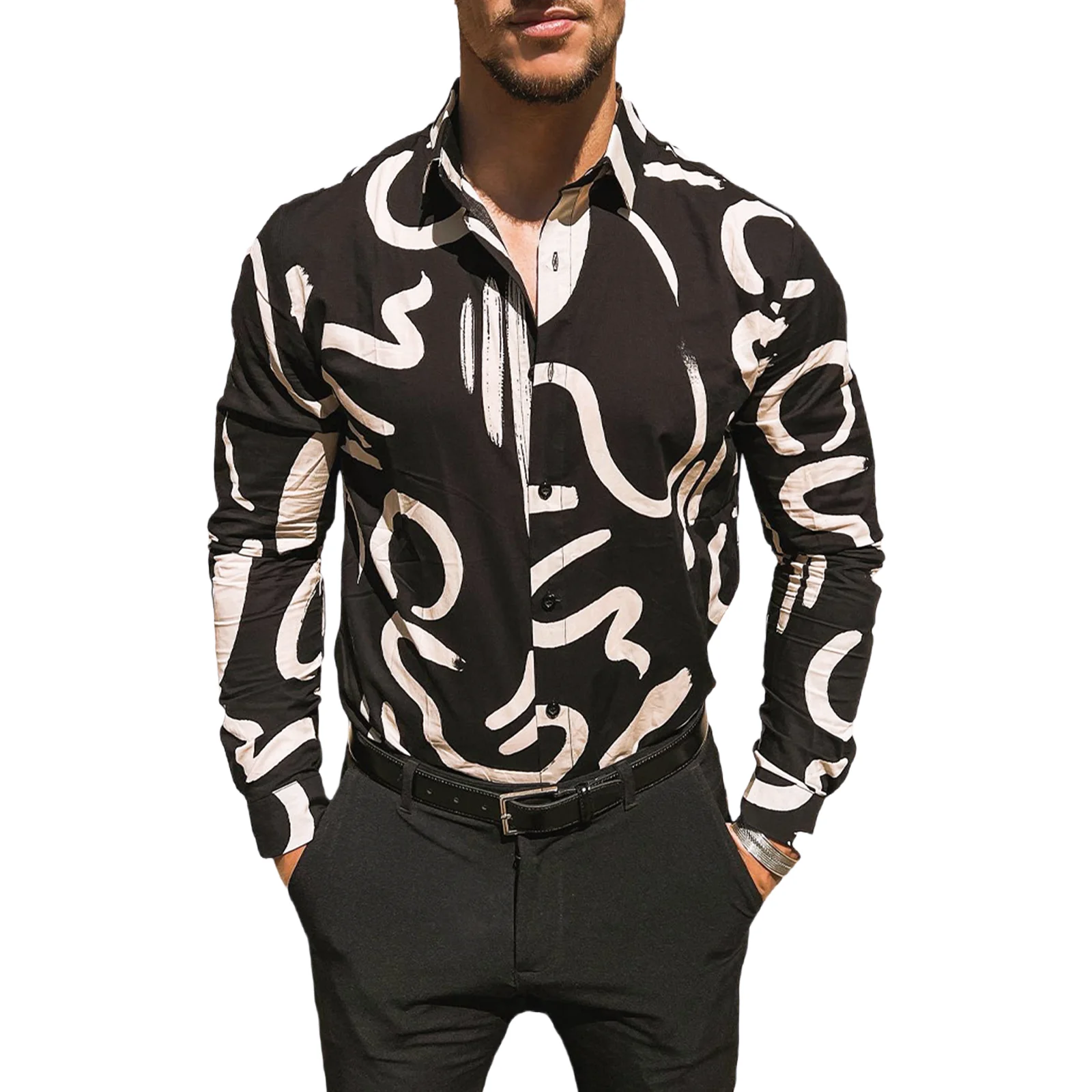 

Fashion Print Shirt for Men Button-Down Shirts Long Sleeve Shirt Social Tops Turn-Down Collar Spring Autunmn Male Clothes